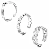 WillTen 3Pcs Silber Zehenring Edelstahl einstellbar Biegung offener Zehenring, Blume Pfeil Blatt CZ Zehe Finger Schwanz Ring Sommer Strand Fußschmuck Set für Frauen Männer