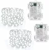 Joomer Lichterkette Batterie 5M, 2 Stück 50 LED Silberfaden Weihnachtsbeleuchtung Außen Timer, 8 Modi Lichterkette Weihnachtsbaum Weihnachtsdeko Wasserdicht für Innen Garten Party Festival Deko, Weiß
