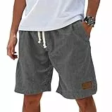 Leinenhose Herren Kurz, Sommer Freizeithosen mit Kordelzug, Elastischer Bund, Leichte Atmungsaktive Bermudas Leinen Short