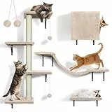 Zvonema Kletterwand für Katzen-10-teilig Katzen Kletterwand Set,Große Hängebrücke,Kratzsäulen mit Sisal,Ruhe und Spielwandregal mit Spurenkugel,Katzenmöbel für den Innenbereich bis 10 kg