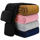 KEREDA Thermo Leggings Mädchen Thermoleggings Kinder Gefüttert Winter Warme Dicke Mit Fleece Thermohose Hosen 1er-Pack Schwarz 128-134