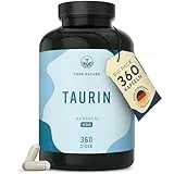Taurin Kapseln - 2000mg Taurine Tagesdosis hochdosiert - 360 Kapseln: Big Pack - 6 Monatsvorrat - Pre Workout Booster ohne Koffein - Vegan, ohne künstliche Zusätze - Deutsche Produktion - TRUE NATURE