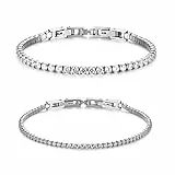 JewelryWe Paar Armband Tennisarmband Partnerarmband: 2pcs Edelstahl Weiß Zirkonia Tennis Armband Freundschaftsarmband mit Abnehmbaren Schnallen Verstellbare Fußkettchen Armkette Pärchen Armreif