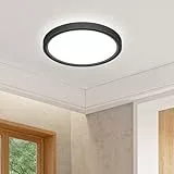 slochi LED Deckenleuchte, 3 Farben Deckenlampe 3000K/4000K/6500K, Rund Flach Badezimmer Lampe IP44 Wasserfest, 16CM 12W Schwarz Klein Badlampe Decke für Küche Flur Keller Bad Schlafzimmer