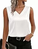 Zeagoo Satin Tank Top Damen Sommer 2026 V-Ausschnitt Casual Top Damen Seidentop Ärmellos Elegante Oberteile Weiß XL