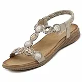ZOEASHLEY Sandalen Damen Strass Flache Sandaletten Sommer Offene Zehe Zehentrenner Bohemian Flip Flops Beige29 39 EU