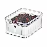 iDesign Kühlschrankbox für Früchte und Beeren, Aufbewahrungsbehälter aus BPA-freiem Kunststoff, Lebensmittelbox für Küche mit Abtropfkorb, durchsichtig, 21,6 cm x 16,5 cm x 9,5 cm