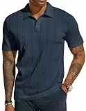 Herren T Shirt Poloshirt Kurzarm Streifen Poloshirt Sommer T Shirt Dunkelblau M