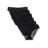 Amazon Essentials Damen Bikinihose aus Elastischer Galonspitze, 6er-Pack, Schwarz, 38