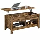 Yaheetech Couchtisch Höhenverstellbar Kaffeetisch Wohnzimmertisch mit Ablagefach Holz Sofatisch Beistelltisch für Wohnzimmer, Rostbraun