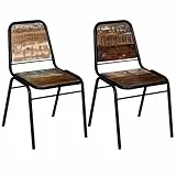 YuuSsea Esszimmerstühle 2er Set, Massivholz Stühle aus Altholz, Handgefertigt, Stabiles Stahlgestell, Vintage Design für Küche & Esszimmer