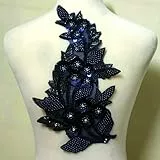 Bestickte Spitzenapplikation Pailletten Perlen Dekoration/Bekleidungszubehör/Hochzeit Kopfbedeckung/Hochzeit Aufkleber Blumen (dunkelblau)