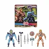 Masters of the Universe 2er-Pack Origins He-Man und Skeletor im Retro-Look, 80-jähriges Jubiläum von Mattel, Dreh- und Schlagbewegung, ca. 12 cm große Figuren und Zubehörteile, JFX04