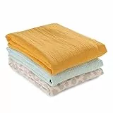 hauck 3 Musselintücher für Babys Cuddle N Clean, Spucktücher Pucktücher Stilltuch aus 100% weicher Baumwolle 80 x 80 cm, Atmungsaktiv und Leicht zu Reinigen (Honey/ Mint/ Leo Natural)
