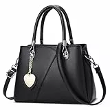 FOLOVEYA Mode Damen Handtasche Elegant Henkeltaschen Frauen mit Herzanhänger PU Leder Umhängetasche Shopper Top-Griff Taschen Schultertasche für Arbeiten Reisen Schule Tote Bag Schwarz