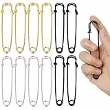 12 Stück Sicherheitsnadeln Groß,10cm Extragroß Safety Pins Inklusive Federverschluss,für Kleidung, Quilten, Kunsthandwerk,Charms, Decken, Röcke, Schal, Leder, Segeltuch(Silber Gold Schwarz)