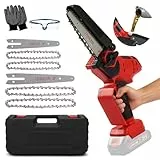 Mini Kettensäge 6&8 Zoll, Akku Kettensäge Kompatibel mit Milwaukee 18V, Handkettensäge Akku mit Automatischer Öler und Sicherheitsschloss für Gartenscheren Astschere Holzschneidenz (ohne Akku) (Rot)