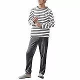 Herren-Pyjama-Set, 4-Jahreszeiten, modisch, Freizeit, weich, einfarbig, Hemd, Hose, 2er-Set, lang, warm, niedlicher Hausschuh, D, L