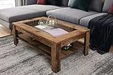 byLIVING Couchtisch Ralph/Eiche-Altholz-Optik dunkel-braun/Sofatisch mit Glaseinlage und großzügiger Schublade in braun/Beistelltisch mit viel Stauraum/B 110, H 43, T 67 cm