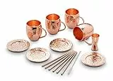 ECHTWERK Moscow Mule Kupferbecher 13er Set gefertigt aus Edelstahl im Hammerschlag-Look bestehend aus 4x Kupferbecher 500ml, 4x Untersetzer, 4x Strohhalm und 1x Messbecher 2cl/4cl, EW-MM-1713H