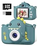 Kinderkamera, Gofunly Kinder Kamera 1080P 2,0-Zoll-Bildschirm Selfie Digitalkamera mit 32GB-Karte für 3-12 Jahre Jungen Mädchen Geburtstagsgeschenk Weihnachten Spielzeug Dunkelgrün Dinosaurier