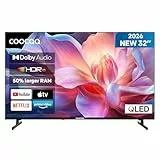 coocaa 32 Zoll Fernseher, 80cm, Smart TV mit Superior QLED Tech, HDR10, HLG, 1.5GB RAM für flüssiges Streaming, Dolby Audio, Triple Tuner DVB-T/-T2/-C/-S/-S2 CI+, Bluetooth 5.1, 32CTQH38Z, 2026