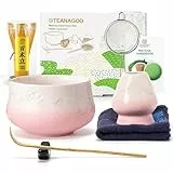 TEANAGOO 7 Stück Matcha Set, Matcha Besen, Matcha Schale mit Ausgießer, Matcha Set Rosa, Matcha Tee Set für die Zubereitung von Milchkaffee, Matcha Schneebesen Set und Schüssel mit löffel & Sieb
