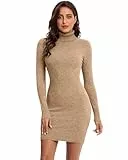 Avancel Damen Strickkleid Winter Kleid Langarm Pulloverkleider Knielang Elegant Rolllkragen Kleidr Herbst 2025 Kamel M