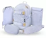 Baagl Schulrucksack Set Mädchen 5 Teilig, Skateboard Rucksack, Schultasche ab 3. Klasse, Grundschule Ranzen mit Brustgurt, Ergonomischer Schulranzen, 25 l (Lilac)