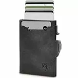 GenTo - Slim Wallet mit Münzfach - Geldbeutel Herren für 10 Karten - Geldbörse mit RFID Schutz - Smart Wallet - kleines dünnes Kartenetui - Portemonnaie (Schwarz)