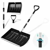 Hmfmdy Schneeschaufel, Große Kapazität Schneeschieber mit Ergonomischem Griff, Tragbares Teleskopstange Schneeräumwerkzeug für Einfahrt Garage, Garten, Camping, Notfall, Schneemannspielen Schwarz