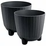 PECZEKO Blumentopf matt, Pflanzkübel mit Beinen, Dekorativer Topf für, groß und klein Pflanzen, 2er-Set blumenkübel, blumenkübel kräutertopf (2 Pack) Anthrazit, ø 20 cm