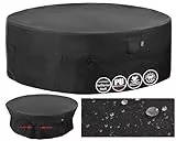 F&J Outdoors Tischabdeckungen wasserdichte Gartenmöbel große Abdeckungen Patio Runde Abdeckung Cinched Taille Winddicht Heavy Duty Tear Resistant Anti Dirty Schutzhülle Schwarz,279x84cm