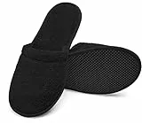 Arus Badepantoletten – 1 Paar Frottee-Slipper aus 100 % Baumwolle – Waschbar, Rutschfest, Leicht – Ideal für Spa, Sauna, Hotel, Dusche, Gäste, Reisen, Wellness - Schwarz, 38-42, BL-1