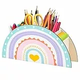HEKOBAG Schreibtisch Organizer Regenbogen Stiftehalter Holz Stifteköcher Stifte Organizer Regenbogen Stiftebox mit 5 Fächern Schreibtischorganizer für Kinder Mädchen Büro Schule Klassenzimmer
