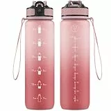 NAVTUE Trinkflasche, 1L Sport Wasserflasche mit Strohhalm, Zeitmarkierungen, Auslaufsicher, BPA-frei Tritan, Wasserflasche für Schule, Fitnesss, Fahrrad, Camping, Yoga, Outdoor (1 Flasche)
