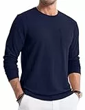 JMIERR Longsleeve Langarmshirt Herren Pullover Strickpullover Rundhals T-Shirts Longshirt Modern Leichte Basic Solid Winter Oberteile Männer für Herren mit Tasche Blau L