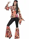 Smiffys Willow Hippie Kostüm, Mehrfarbig, mit Oberteil, Hose, Kopftuch & Anhänger