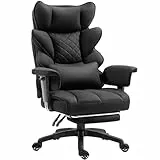 Dowinx Gaming Stuhl, Bürostuhl Ergonomisch mit Taschenfeder-Kissen, Chefsessel mit Doppellagige weiche Rückenlehne und verstellbare Lendenkissen, Armlehnen und Fußstütze(Stoff, Schwarz)
