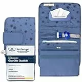 Jubi® Windeltasche mit Wickelunterlage für unterwegs mit extra viel Platz - Kleine Wickeltasche - Blau mit Pusteblumen (Klettverschluß)