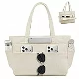 Jiliyote Cord Tasche Damen,Große Shopper Tote Bag mit 15,6 Zoll Laptopfach und 12 Fächern,Handtasche mit Reißverschluss und Baumwollfutter,Arbeitstasche für Uni,Schule & Everyday (Beige)