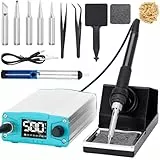 Lötstation,Lötkolben Set 75W,100°C-480°C Einstellbare Temperatur, Soldering Station Mit Schlafmodus, LED-Anzeige,5 Zusätzliche Lötspitzen,Entlötpumpe,Spitzenreiniger,2 ESD-Sichere Pinzette