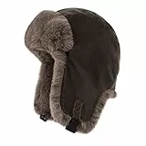 BSYLOO Winter Fliegermütze mit Ohrenklappen und Leder Winddichte Flauschige Russische Ushanka Trappermütze für Herren und Damen, Braun Grün, S/XL