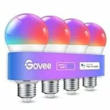Govee Smart Glühbirne E27, WLAN Lampe RGBWW dimmbare mit 16 Millionen Farben, Smart Home LED Lampe Musiksync, 54 Szenen, Timer, 800LM LED Glühbirne kompatibel mit Alexa Google Assistant, 4 Stück