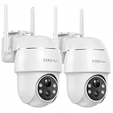 COOAU 2PCS Überwachungskamera Aussen Akku - 2K Kabellose WLAN IP WiFi 6 PTZ Kamera Outdoor mit Bluetooth-Verbindung, 4 Spotlight Farbnachtsicht, Intelligente KI-Erkennung