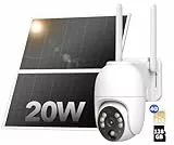 NUASI 4G LTE Überwachungskamera Solar 20W mit SIM Karte, 2K Kamera Outdoor Aussen mit Solarpanel Kabellos PTZ Ohne WLAN Akku PIR-Bewegungsmelder, 2-Wege-Audio, 355°/105°, Wasserdicht IP66