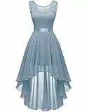 Berylove Damen Elegant Abendkleid Chiffon Vokuhila Cocktailkleid Kleid Hinten Lang Vorne Kurz Chiffonkleid Damen Prom Dresses Kleid Hochzeitsgast BLP7035NC Grey Blue XL