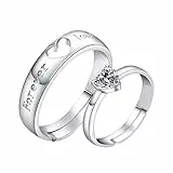 JewelryWe Herz Paar Ringe Verlobungsringe: Forever Love Edelstahl Zirkonia Herz Offen Verstellbare Partnerringe Freundschaftsringe Eheringe Hochzeit Band Pärchen Ring für Damen Herren Silber