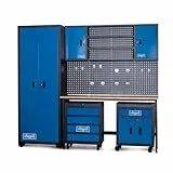 Scheppach Werkstatt-Modulsystem GWS08 Werkstatteinrichtung Werkzeugschrank Werkstattwand | abschließbare Schränke | Hochschrank, Wandschrank, Lochwand, 12x Haken, Werkbank, 2X Werkstattwägen
