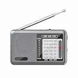 AZURAOKEY Tragbare Radio -Batterie betrieben, AM FM Radios -Tasche mit wiederaufladbarem Batterie und Kopfhörer Kleiner Radio ausgezeichneter Empfang for Innen-, Außen- und Notfallgebrauch